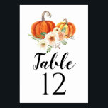 Rustica Pumpkin Table Cards Wedding Table Numbers<br><div class="desc">Rustica Pumpkin table number cards feature vibrant orange pumpkins with rustic watercolor flowers accenting your table number in rich black. Customize the wording for "Table" to be for table names as well. Design repeats on reverse side. Coordinates with our Rustica Pumpkin watercolor wedding invitation suite. See more designs at www.paintthedaydesigns.com...</div>