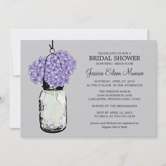 RusticMason Jar Hydrangeas Bridal Shower Invitation (Front)