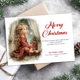 Rusticmode Little Girl Awaits Santa Digital Holiday Card