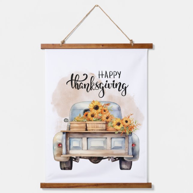 Rustics Happy Thanksgiving Truck Pumpkin  Hanging Tapestry (Front)