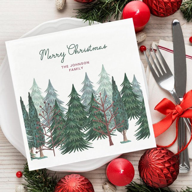Rustig green Trees Forest Christmas Holiday Napkin (Pine Trees Forest | Christmas Holiday Napkins, image freepik)