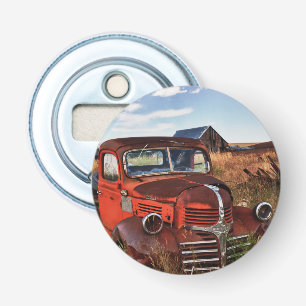 Rusting orange Dodge truck with abandoned farm Bottle Opener