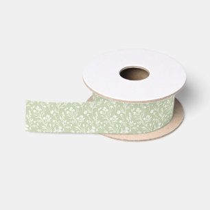 Rustling Blooms Neutral - Soft Olive Satin Ribbon