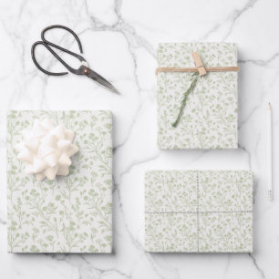 Rustling Blooms Soft Olive - Neutral Wrapping Paper Sheet