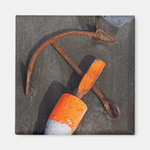 Rusty Anchor And Buoy On A Beach Magnet