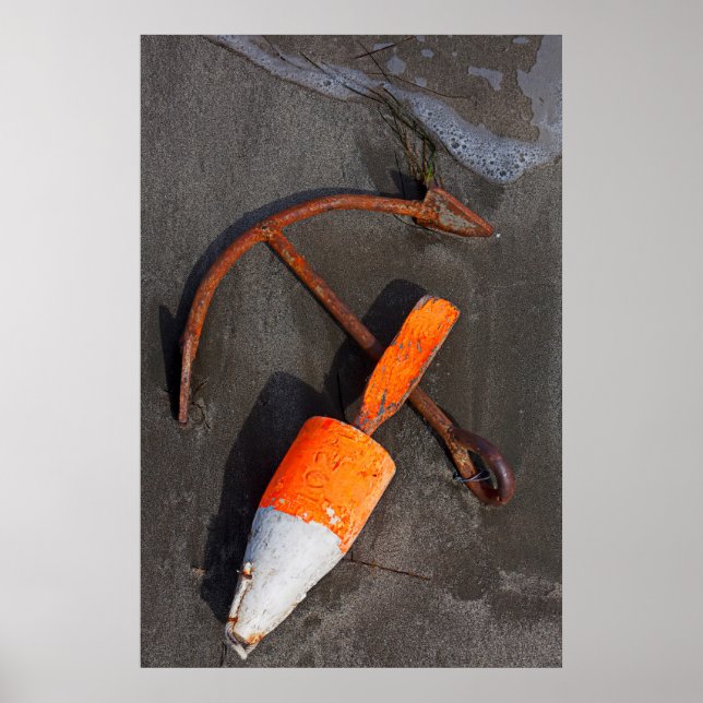 Rusty Anchor And Buoy On A Beach Poster (Front)