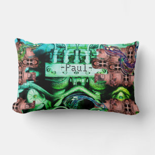 Rusty and Mossy Engine Double Sided Dieselpunk Lumbar Cushion