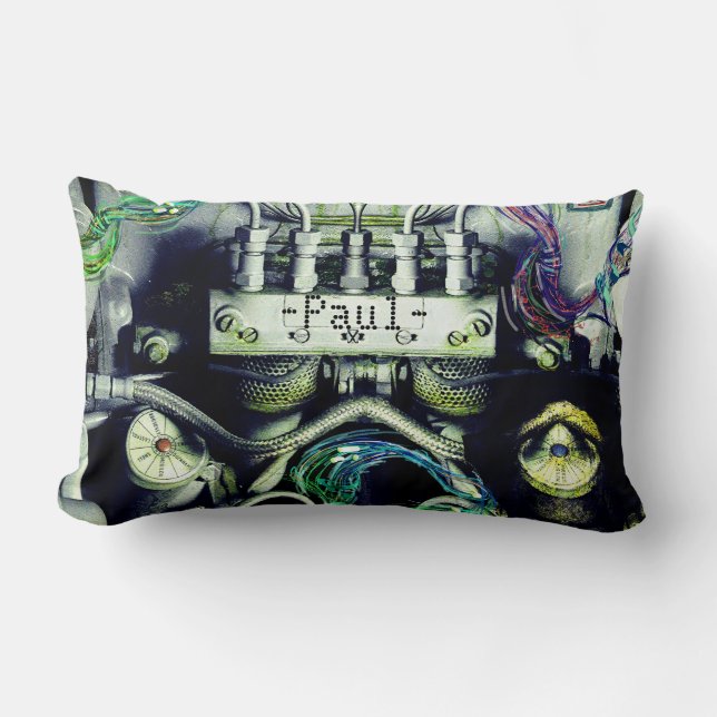 Rusty and Mossy Engine Double Sided Dieselpunk  Th Lumbar Cushion (Front)