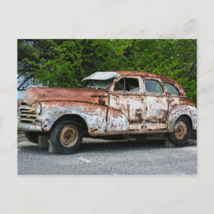 Rusty Antique Car Postcard