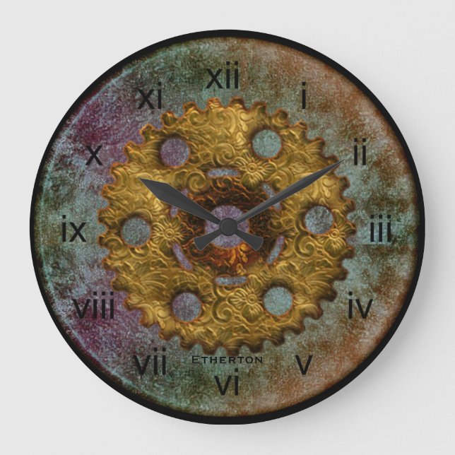 Rusty Blue and Brass Tones Steampunk Clock (Front)