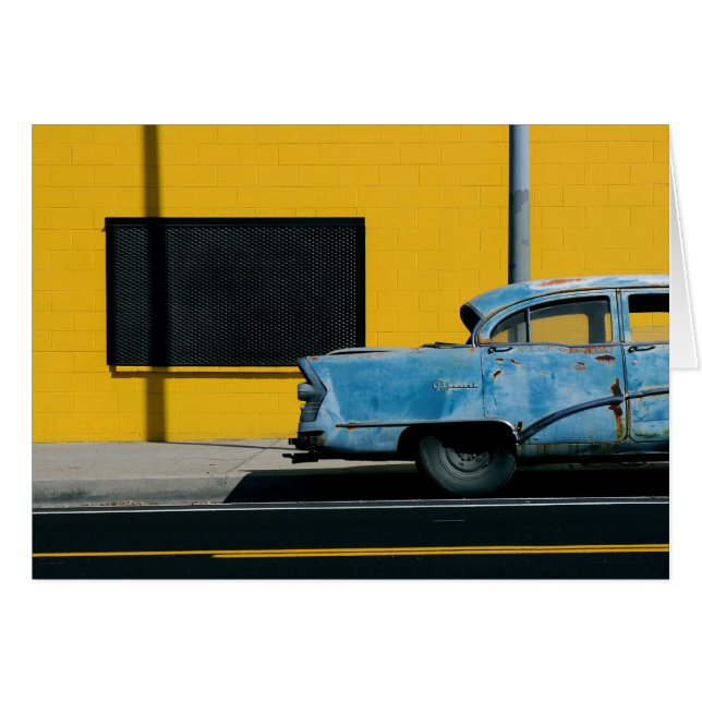 Rusty Blue Car and Yellow Wall (Front Horizontal)