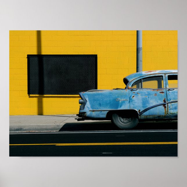 Rusty Blue Car and Yellow Wall Poster (Front)
