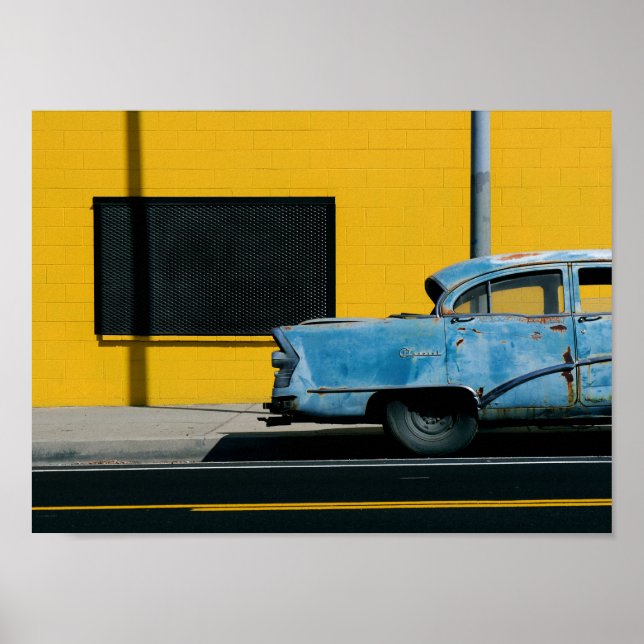 Rusty Blue Car and Yellow Wall Poster (Front)