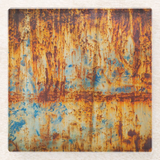 Rusty Blue Metal Texture Glass Coaster (Front)