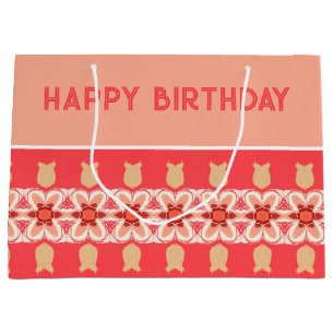 Rusty Brown Pink And Coral Stylish Large Gift Bag