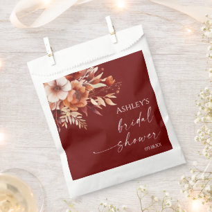 Rusty Burgundy Brown Floral Flower Bridal Shower Favour Bag