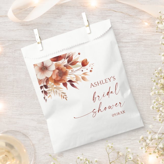 Rusty Burgundy Brown Floral Flower Bridal Shower Favour Bag (Clipped)