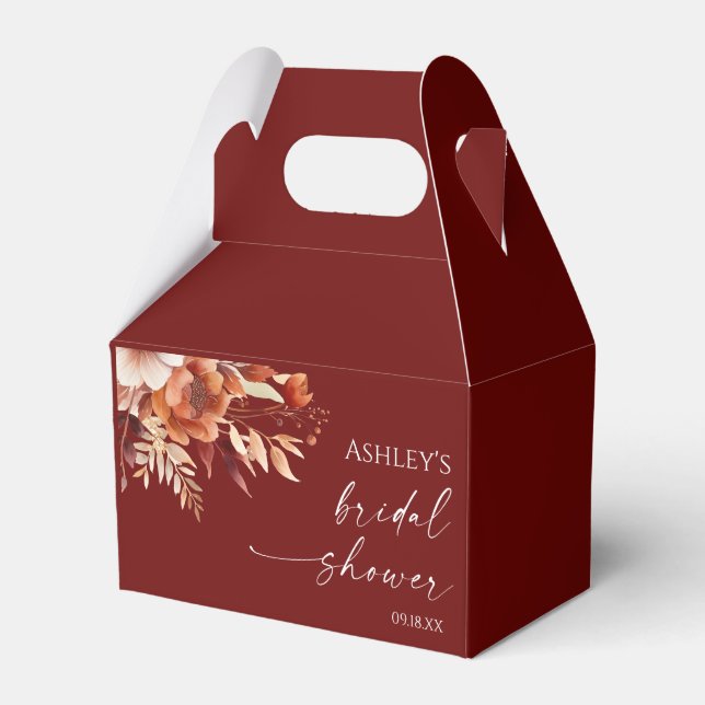 Rusty Burgundy Brown Floral Flower Bridal Shower Favour Box (Front Side)