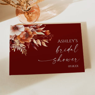 Rusty Burgundy Brown Floral Flower Bridal Shower Guest Book