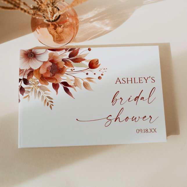 Rusty Burgundy Brown Floral Flower Bridal Shower Guest Book (Creator Uploaded)