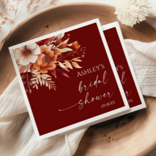 Rusty Burgundy Brown Floral Flower Bridal Shower Napkin