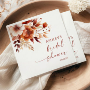 Rusty Burgundy Brown Floral Flower Bridal Shower Napkin