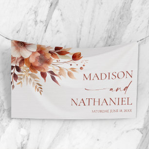 Rusty Burgundy Brown Floral Flower Wedding Banner