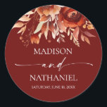 Rusty Burgundy Brown Floral Flower Wedding Classic Round Sticker<br><div class="desc">These are Rusty Burgundy Brown Floral Flower Wedding Party Favour Stickers!</div>