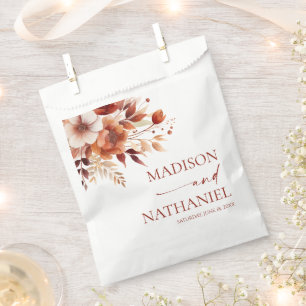 Rusty Burgundy Brown Floral Flower Wedding Favour Bag