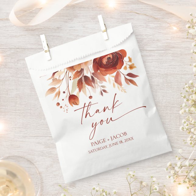 Rusty Burgundy Brown Floral Flower Wedding Favour Bag (Clipped)