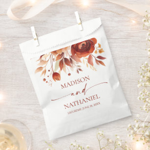 Rusty Burgundy Brown Floral Flower Wedding Favour Bag