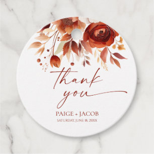 Rusty Burgundy Brown Floral Flower Wedding Favour Tags