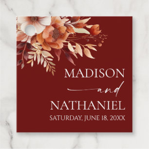 Rusty Burgundy Brown Floral Flower Wedding Favour Tags