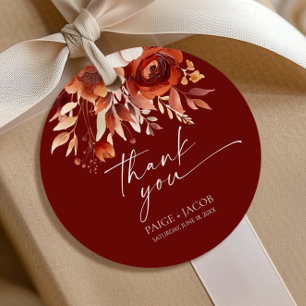 Rusty Burgundy Brown Floral Flower Wedding Favour Tags