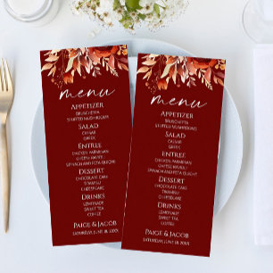 Rusty Burgundy Brown Floral Flower Wedding Menu