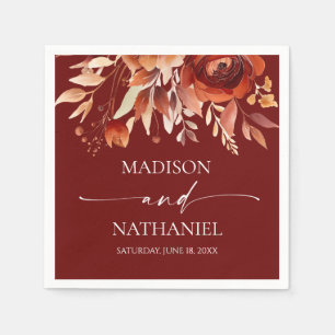 Rusty Burgundy Brown Floral Flower Wedding Napkin