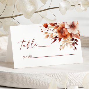 Rusty Burgundy Brown Floral Flower Wedding Place Card