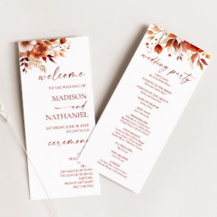 Rusty Burgundy Brown Floral Flower Wedding Program