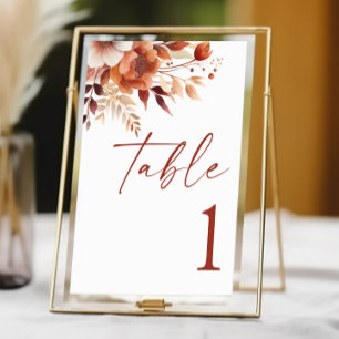 Rusty Burgundy Brown Floral Flower Wedding Table Number