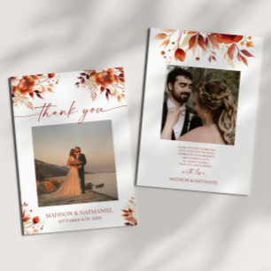 Rusty Burgundy Brown Floral Flower Wedding Thank You Card