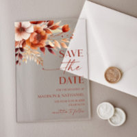 Rusty Burgundy Brown Floral Wedding Save The Date