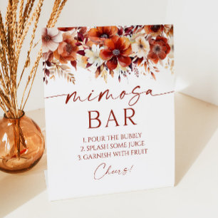 Rusty Burgundy Floral Elegant Mimosa Bar Pedestal Sign