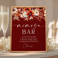 Rusty Burgundy Floral Elegant Mimosa Bar Sign