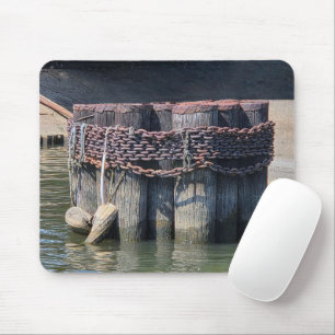 Rusty Chains Wrapped Around Harbour Piling Mouse Pad