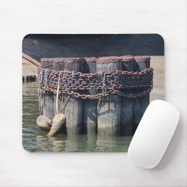 Rusty Chains Wrapped Around Harbour Piling Mouse Pad (With Mouse)