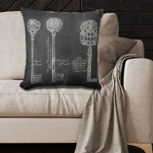 Rusty Chalkboard Victorian steampunk skeleton keys Cushion