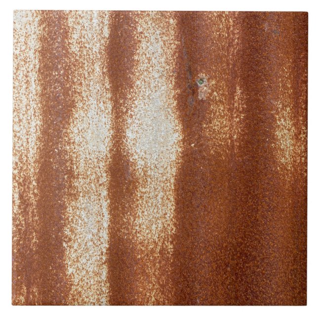 Rusty Corrugated Metal Industrial Sheet Iron Ceramic Tile (Front)