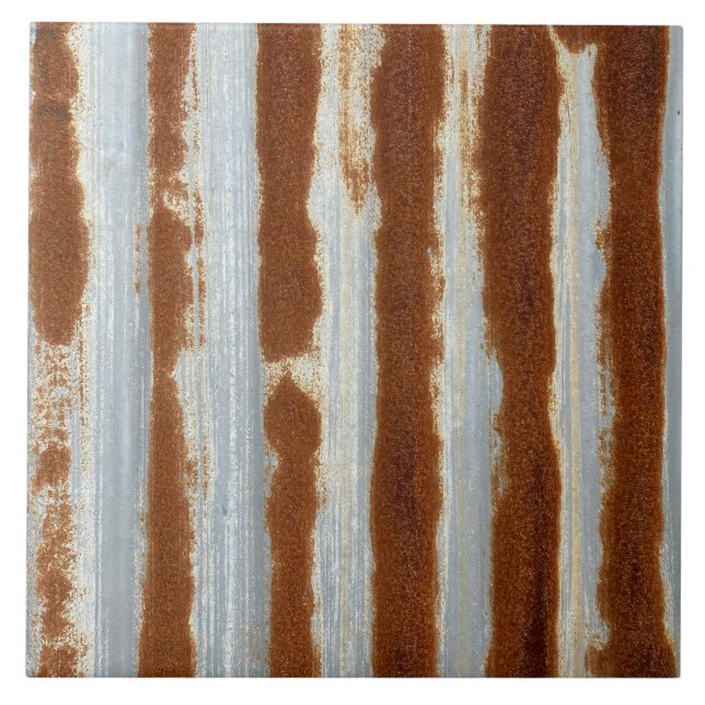 Rusty Corrugated Metal Industrial Sheet Iron Ceramic Tile (Front)