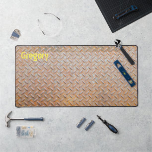 Rusty Diamond Plate Custom Name Desk Mat