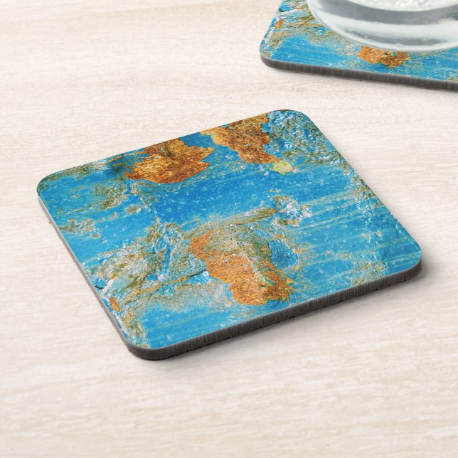 Rusty Distressed Blue Metal Coaster (Left Side)